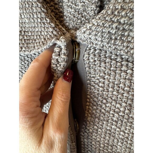 Bask Sweater Women Small Brown Ivory Knit Collared Snap Long Line Cardigan - Picture 6 of 10